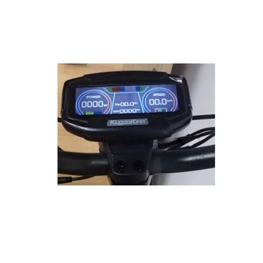 LCD display on Kukirin G2 Pro showing speed, battery level, and cruise control.