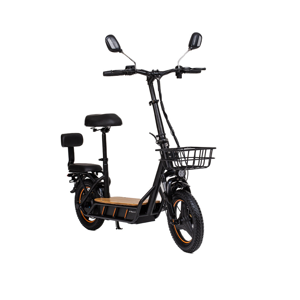 KuKirin C1 PRO Electric Scooter: Front View, Dual-Seat and Basket Design – A Practical Choice for Family Commutes and Daily Errands