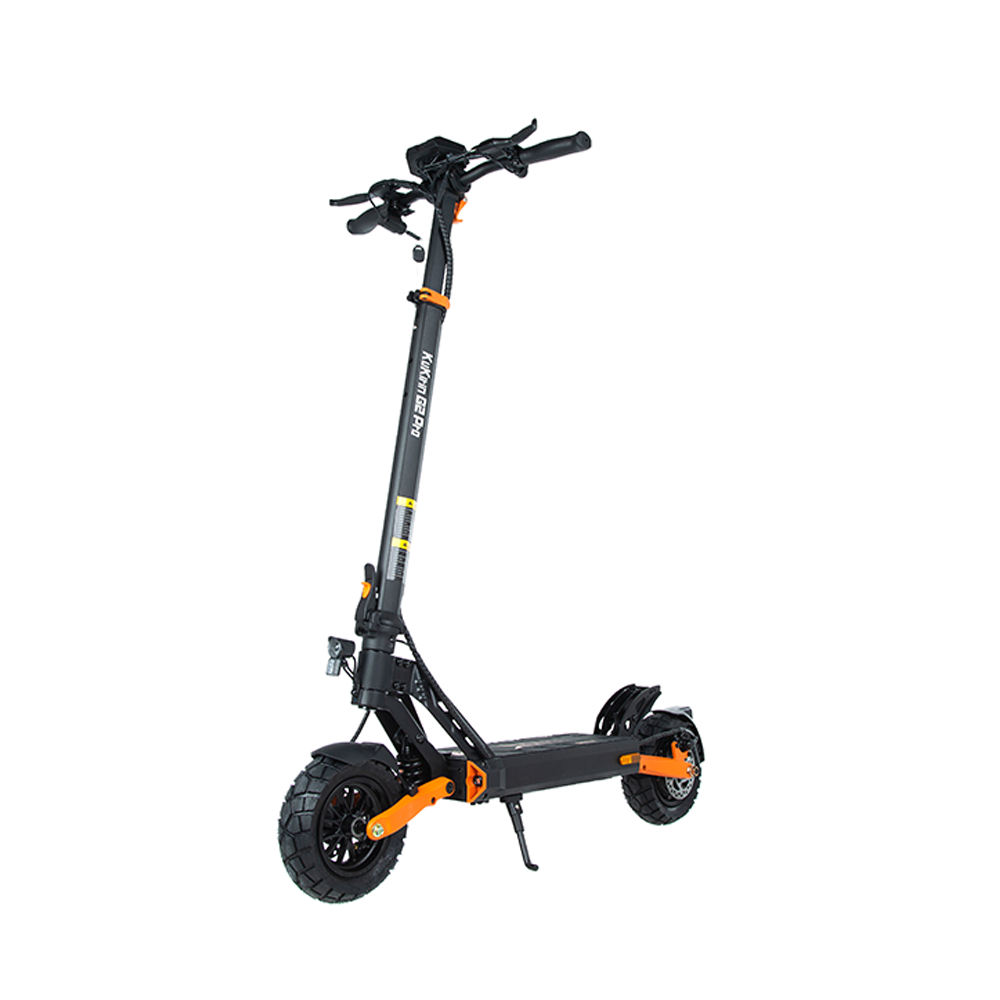 The DGT-certified KuKirin G2 Pro VMP electric scooter. Features a powerful 500W brushless motor for urban commuting, with a sleek black design and vibrant orange accents.