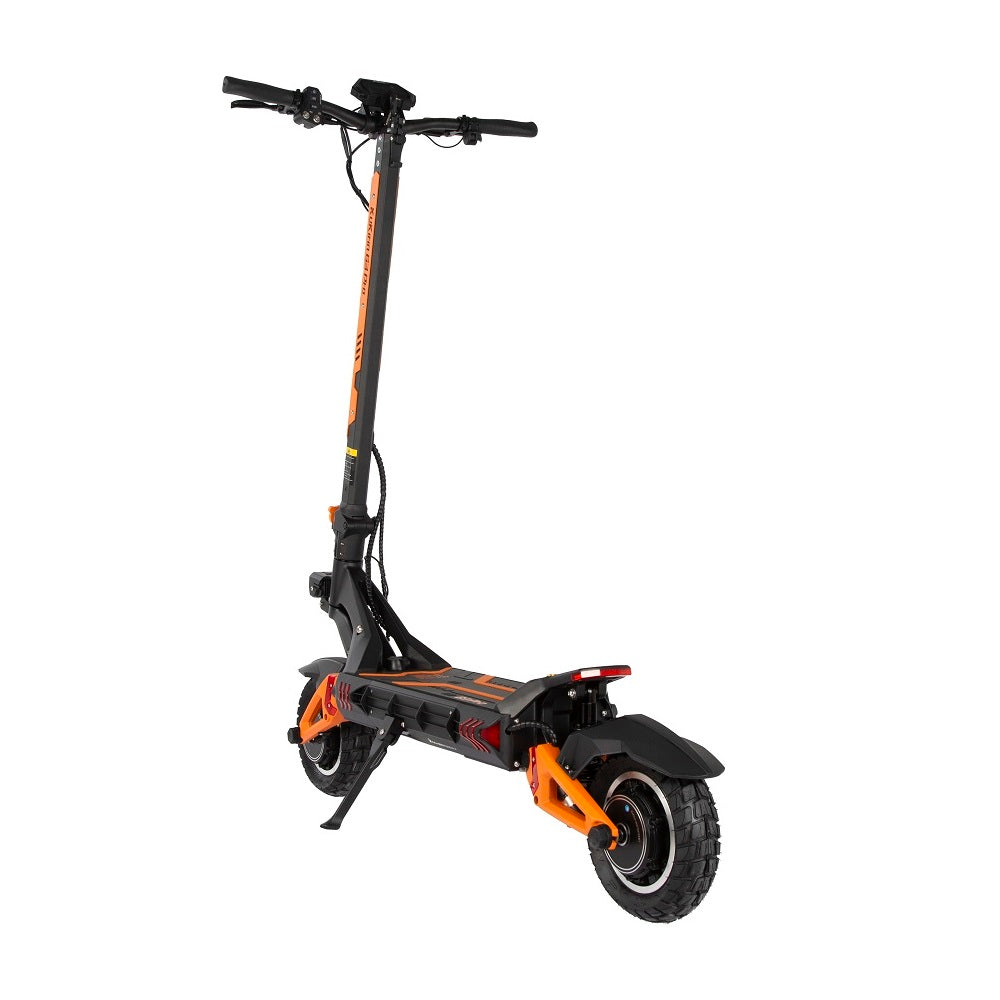 KuKirin G3 Pro Electric Scooter: Rear Angle View with Distinctive Orange Accents and Robust Build – Engineered for High-Performance Riding in Diverse Terrains